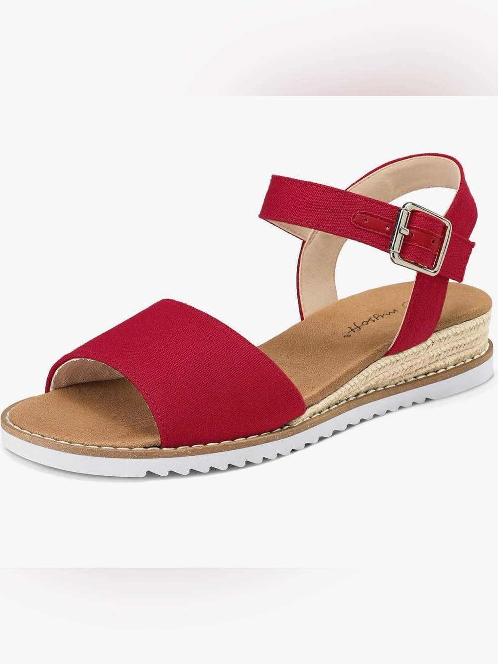 Red Ankle-Strap Espadrille Sandal with Buckle